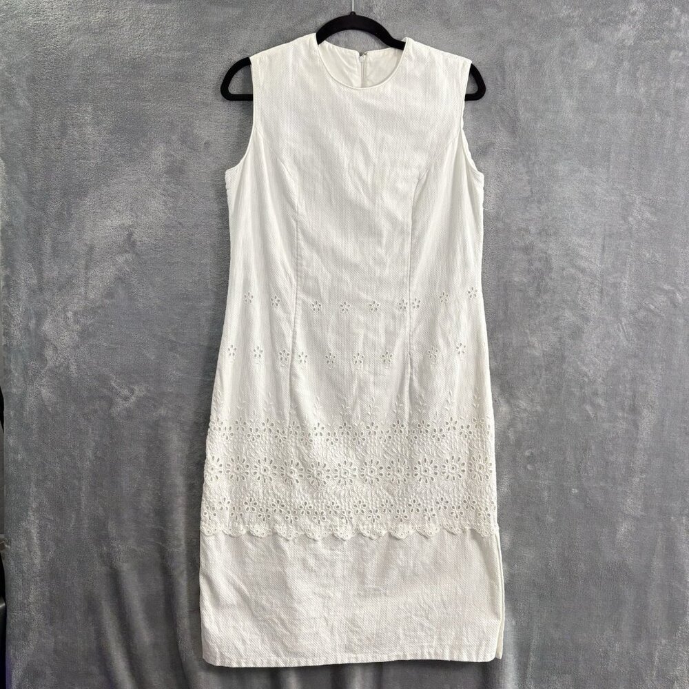 Vtg DON SOPHISTICATES‎ Women Eyelet Sleeveless Dress Sz M White Spring 33-6